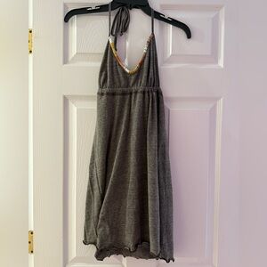 Gray Halter Dress / Cover up with Vibrant Trim